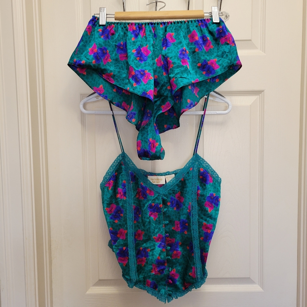Victoria's Secret Teal and Pink Floral Pajama Set